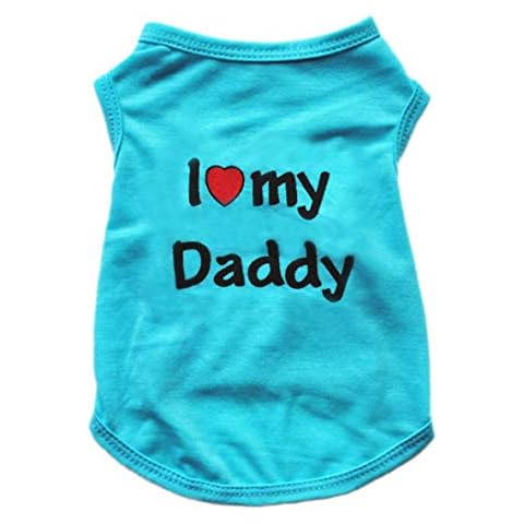 Alroman Puppy Vest Blue Dogs Shirts for Father's Day with I Love My Daddy Letters Small Clothing for Pet Dogs Cats Tee S Puppy Summer Vacation T-Shirt Male Boy Doggie Cotton Clothes Kitten Apparel Cover