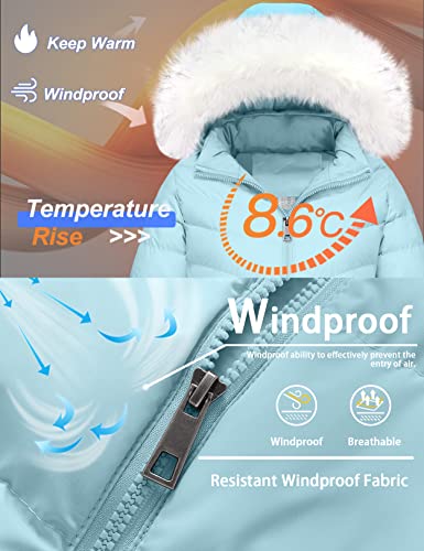 Szory Girl's Winter Warm Thicken Coats Windproof Long Jackets With Removable Fur Trim (Light Blue,6-7) #TOP3