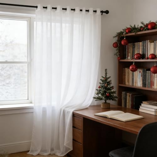 Cortina visillo blanca de 85 x 45 cm traslúcida con ojetes para cocina y salón 2
