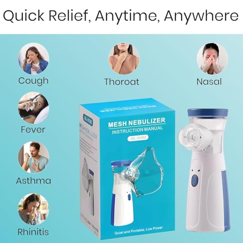 Image of Portable Mesh Nebulizer, Silent and Compact Nebulizer Machine for Adult and Kids, Wireless Vaporizer Machine With Respiratory Mask, Effective for Cough, Asthma, Sinusitis, and Bronchitis, Steam Inhaler for Cold and Cough -Quick Relief and Daily Use Vaporiser