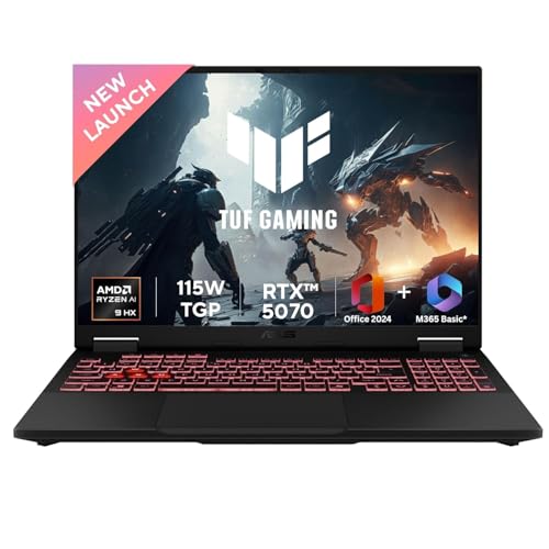Image of ASUS TUF A16,AMD Ryzen 9 8940HX, Gaming Laptop(RTX 5070-8GB /115W TGP /16GB /1TB /2.5K QHD+ /16 inch /165Hz /90WHrs /Windows 11 /M365 Basic (1Year)* /Office Home 2024 /Jaeger Gray /2.2 Kg) FA608PP-QT014WS