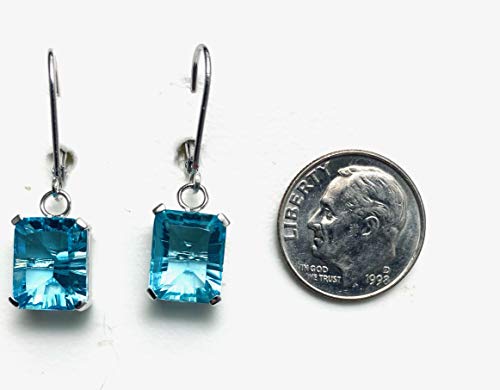 E40810L Swiss Blue Helenite Rectangle (8x10mm) Sterling Silver Dangling Earrings2