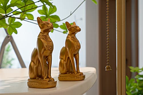 Eascheer Egyptian Cat Goddess Bastet Statue 2Pcs Collectibles Figurine Animal Statues Egyptian Décor(4.2 Inches Gold) #TOP4
