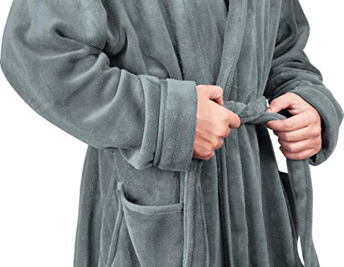 NY Threads Luxury Men’s Hooded Dressing Gown Super Soft Men’s Fleece Robe Cozy Hooded Plush Loungewear, Medium, Steel Grey - 4