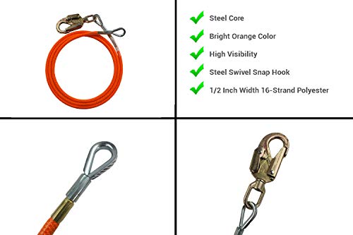 ProClimb Wire Steel Core Flip Line Climbing Lanyard - 1/2 inch x 8 feet- Chainsaw Lanyard, Arborist Equipment For Climbing And Use With Spikes And Gaffs - Thumbnail 4