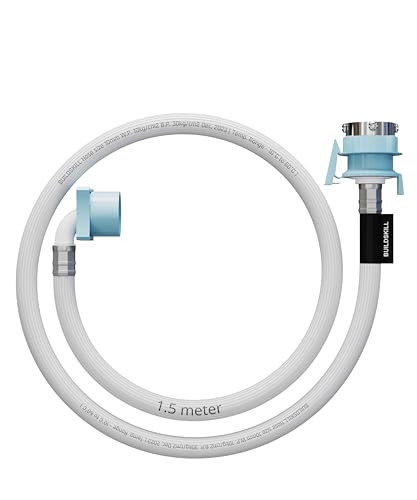 BUILDSKILL 1.5 Meter Fully Automatic Washing Machine Inlet Pipe With Universal Tap Adaptor Connector | Burst Proof and Anti Kink | Hot & Cold Water Washing Machine Pipe Inlet | Pressure Resistant