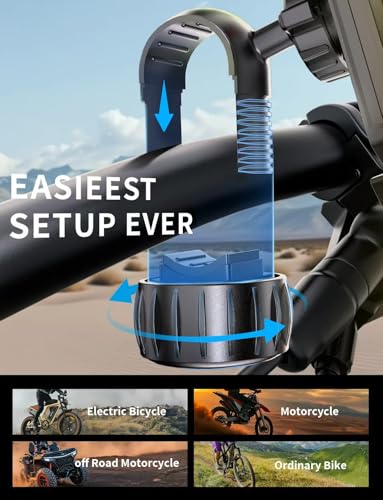 Image of 4rd-Gen Super Easy Install Bike Phone Holder, [1S Quick Lock] Motorcycle Phone Mount Clip, Bicycle Scooter Ebike Handlebar Holder Clamp fit Large Phone Case, Phone Mount for 4.7''-7'' Cell Phones