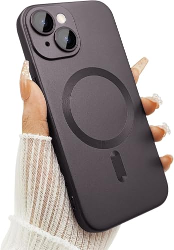 Image of DIZORO Magnetic Case for iPhone 14 Cover [Compatible with MagSafe][Built-in Camera Lens Protector] Slim Soft Silicone Bumper Shockproof Metallic Luster Back Cover Phone Cases (Coffee)