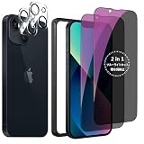 DZHFU iPhone 13 【覗き見防止+ブルーライトカット】用 ガラスフィルム 覗き見防止フィルム いPhone13 保護フィルム ブルーライト のぞき見防止 目に優しい 全面保護 液晶保護 6.1インチ対応 気泡ゼロ 指紋防止 ガイド枠付き 貼り付け簡単 アイフォン13 強化ガラスフィルム2枚入り＋レンズ保護フィルム 2枚入り