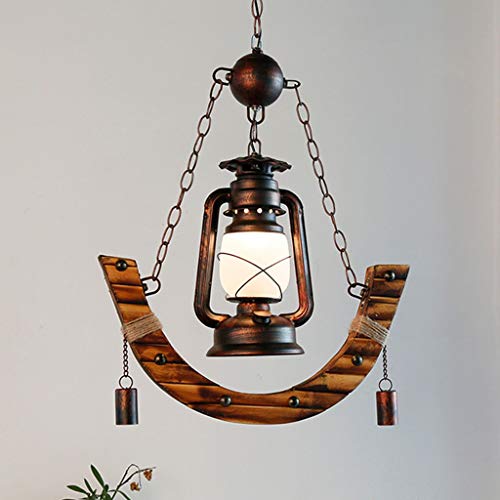 Lustre suspension vintage en fer forgé style kérosène GZ
