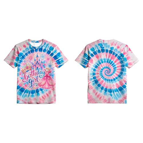 Poykopty Birthday Girl Pink and Blue Tie Dye Shirt for 9-11 Years Old Kids Toddler Girls Princess Dress Shirts Funny Party Gift Tees Cute Graphic Tops