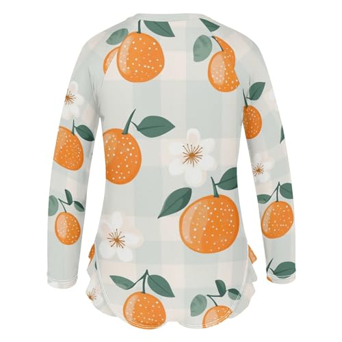 Girls Swimsuit One Piece Quick Dry Rash Guard Zipper Swimwear, Oranges Flowers Plaid 3T3