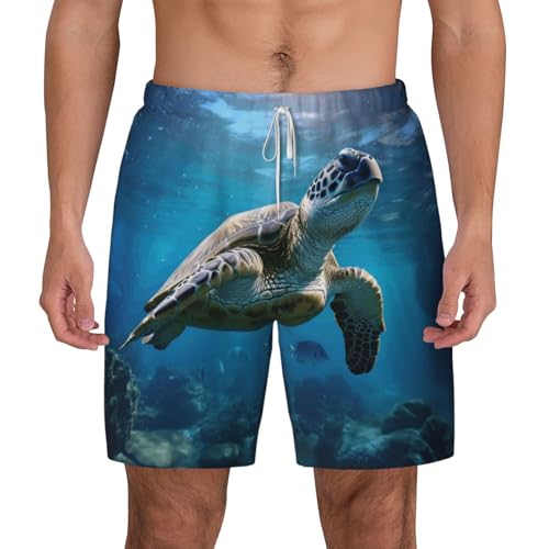 Submarine Turtle Under The Sea Men's Soft Double Swim Shorts, Lounge Swiming Shorts Pants Breathable Summer