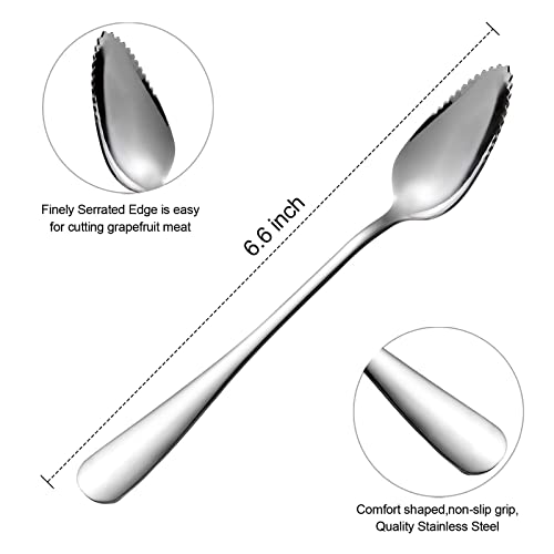 5 Pcs Grapefruit Spoons, Stainless Steel Grapefruit Spoon Utensil Set, Serrated Edge & Thick Gauge Handle, Silver Kitchen Tool With Non-Stick Plating For Kiwi, Dessert, Apple, Citrus Fruit #TOP6