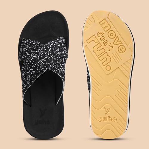 Image of YOHO Starry Slippers for Women | Criss-Cross Elastic Strap | Lightweight & Waterproof | Extra Soft Cushioned Orthopaedic Footpharma Footbed | Stylish Casual Flats for Everyday