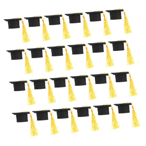 Toyvian Mini Birretes de Graduación con Borla Amarilla 24 Piezas Adornos para Fiestas de Graduación Tapas Decorativas para Botellas y Cupcakes Accesorios para Decoración de Pasteles