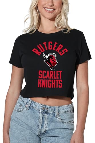 Rutgers University Official Knights Logo Womens Crop Top T-Shirt Black Small