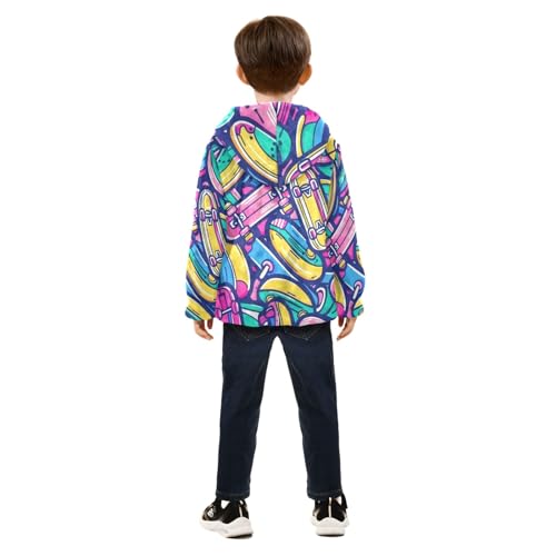 Boys Girls Fleece Jacket Colorful Skate Graffiti Print Kids Warm Hooded Outwear Coat4