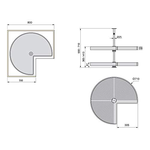 Kit d'étagères rotatives Emuca 3/4 blanc pour angle de cuisine 800mm - 4
