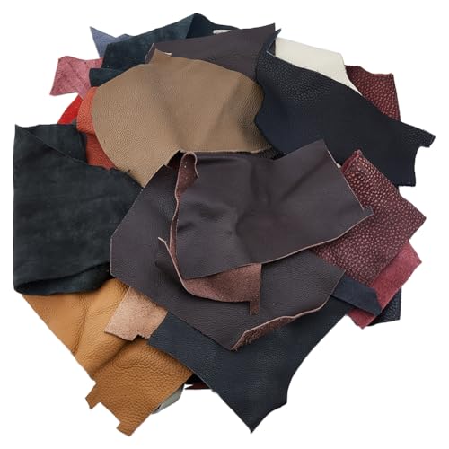 DICOSMETIC 1.5KG Leather Scraps for Crafts Mixed Colors Leather Pieces Full Grain Leatheres Large Cowhide Scraps for Tooling, Engraving, Embossing, Stamping, Arts & Crafts