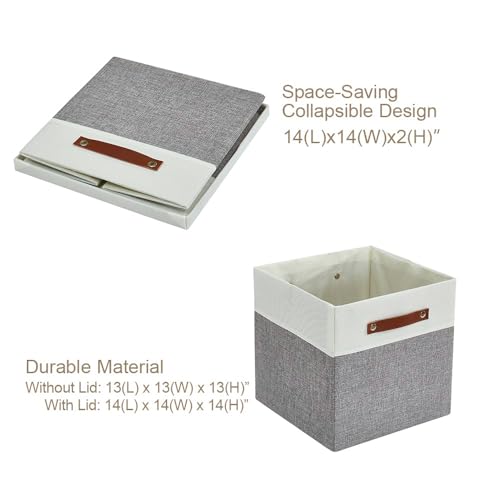 Image of DECOMOMO Storage Basket with Lid, Storage Cubes with Handles, Grey & White | 13 inch Cube, 3 Pack Fabric Box with Lid