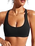 CRZ YOGA Womens Racerback Bikini Tops Scoop Neck Bathing Suit Swimsuit Padded Swim Sport Bra Black Small