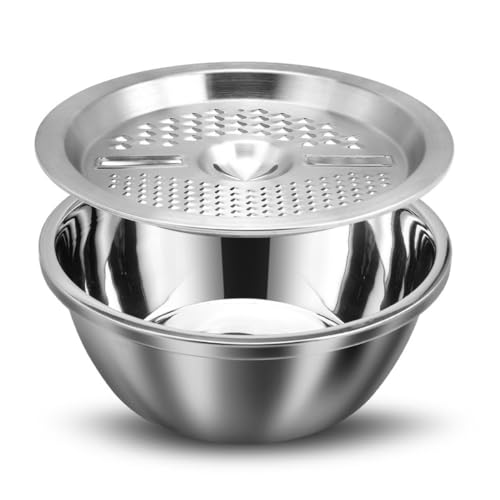Sefoemut野菜カッター 水切り キッチンおろし金 おろし金セット 水切り野菜カッター ストレーナー 304ステンレス鋼 米とぎ ザル 千切り 野菜果物掃除用スライサー 調理に最適 簡単 家事初心者 (28 cm 2点セット,304マテリアル) [並行