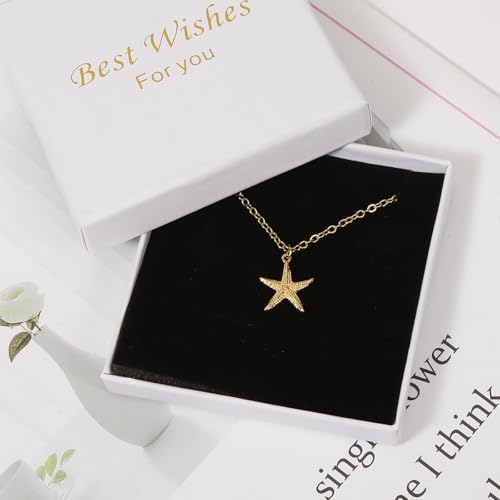 Beach Charm Necklace Heart Crystal, Starfish, Teardrop Crystal Pendant, 14K Gold Plated Chain, Palm Tree Necklace, Ocean Theme Jewelry