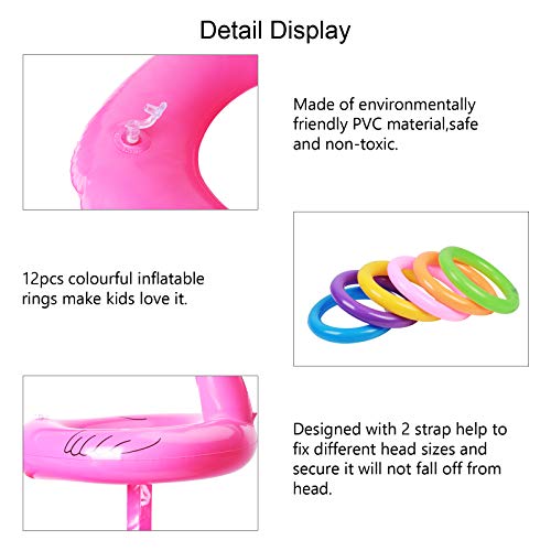 KATOOM Inflatable Flamingo Ring Toss Game 2 Pcs Inflatable Flamingo Hat Pool Toys Party Decoration with 12 pcs Floating Swimming Rings for Kids and Adult Family Party Game Water Fun