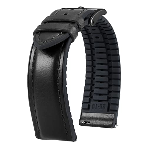 BINLUN Leder Uhrenarmband 22mm 21mm 20mm 19mm 18mm 16mm 14mm Ölwachsleder Uhrenarmbänder für Herren Damen Ersatzarmband Schnellverschluss Lederarmband Silikon Hybrid Uhrband(22mm,Schwarz Schwarz)