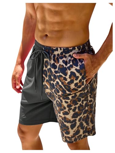 SOLY HUX Men's Leopard Swim Trunks Cheetah Print Drawstring Waist Bathing Suit Beach Board Shorts