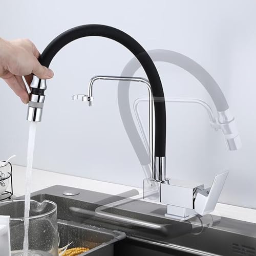 Robinet cascade pour cuisine avec évier devant fenêtre tube pliant
