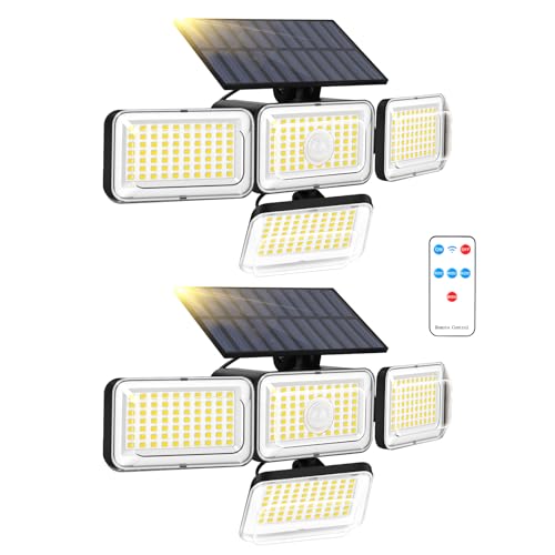 Mokot Solar Lights Outdoor, 288 LED 2800LM Motion Sensor Outdoor Light with Remote Control, 4 Heads IP65 Waterproof Solar Flood Security Lights for Outside Patio Wall -2PACK