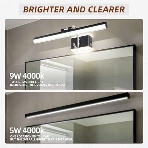 Image of Modern Black Bathroom Light Fixtures 16.3 inch Led Vanity Lights, 8W, Rotatable Bar Bathroom Lighting fixtures Over Mirror,4000K Daylight Dimming Wall Light Fixtures for Indoor