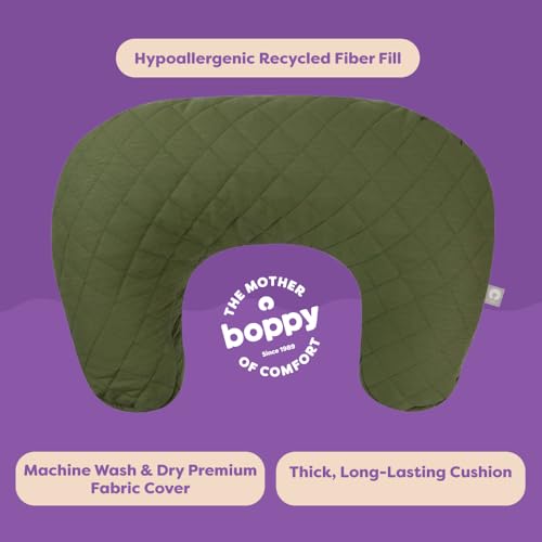 Boppy Nursing Pillow - Ergonomic Bottle & Breastfeeding Pillow with High, Firm, Large Area, Water-Repellent Cushion with Washable Cover; Baby Safety Alliance Verified - Quilted Moss
