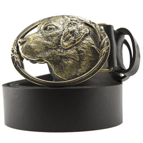 Labrador Retriever belt buckle with a leather belt, Lab Labrador Retriever breed dog solid brass belt buckle on casual leather belt