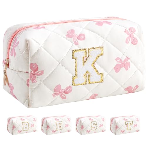 HBselect Personalized Makeup Bag for Women Initial Quilted Toiletry Bag