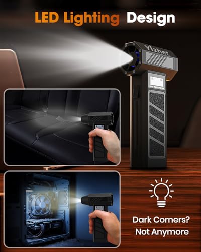 Yizhet Elektrische Staubgebläse Druckluftspray mit Taschenlampe und LED-Display 4 Gang Electric Air Duster 130000RPM Mini-Gebläse für PC, Elektronik, Sofa, Auto