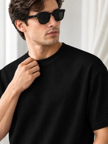 Image of Leriya Fashion T Shirt for Man | Men Luxury Vertical Stripe Textured T-Shirt | Classic Crew Neck Short Sleeve Knit Tee | Cotton Tshirts for Men | Regular Fit Soft Tshirt with Modern Golf Athletic