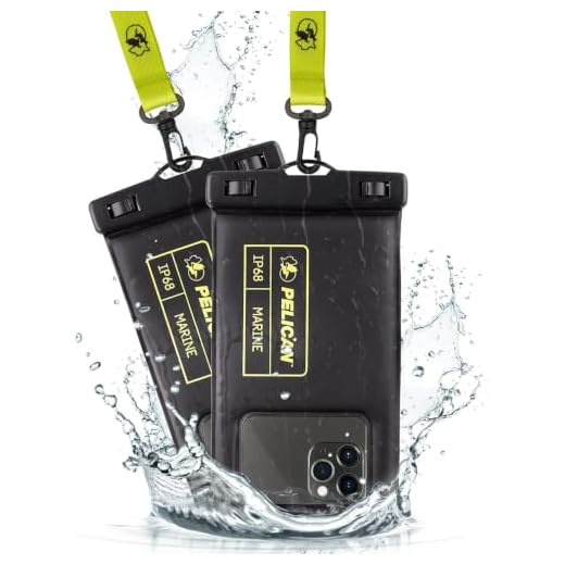 Pelican 2 Pack Marine - IP68 Waterproof Phone Pouch / Case (Regular Size) - Floating Waterproof Phone Case For iPhone 14 Pro Max/ 13 Pro Max/ 12 Pro Max/ 11/ S23 - Detachable Lanyard - Black/Yellow