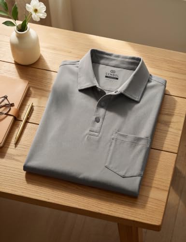 Image of Symbol Classic Men's Senior Wear Super Soft Cotton Stretch Polo | Regular Fit | Full Sleeve | Self Fabric Collar | Snap Buttons | Elderly Wear