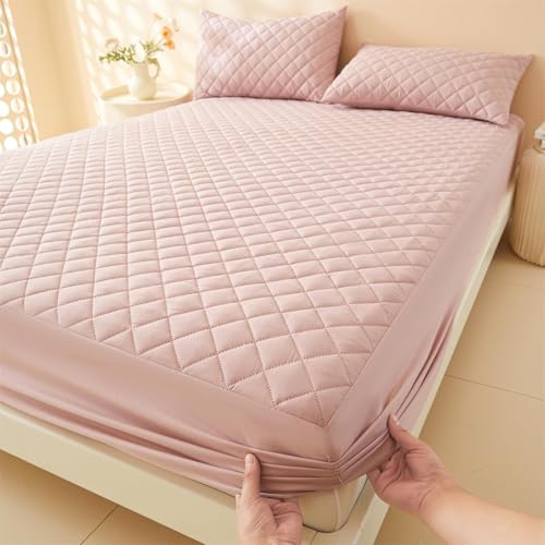 XHHBS Protector de Colchón Impermeable Cubrecolchón, Suave Transpirable 11 Pulgadas Deep Pocket for Adultos Adolescente Dormitorio, Dormitorio de la Universidad(Pink,200x220cm(79x87inch))
