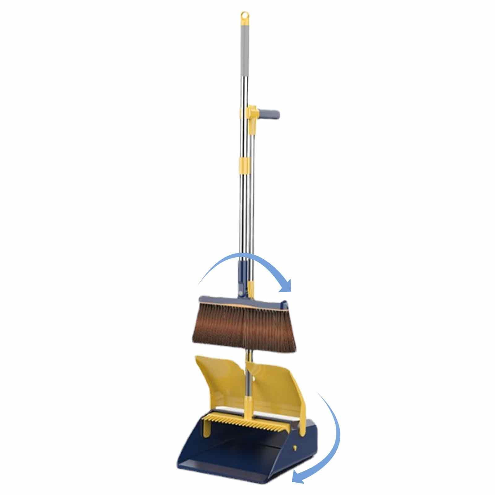 Fassme Yellow Broom And Dustpan Set For Home | - Broom And Dustpan Set With Long Handle - Upright Broom And Dustpan Combo For Home Kitchen Floor Cleaning, Lobby Broom