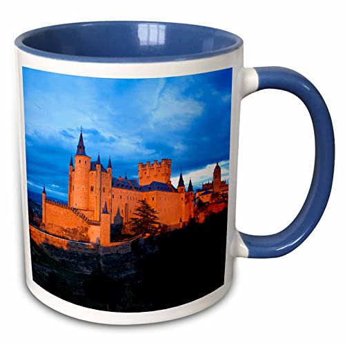 3dRose Spain, Segovia. Alcazar castle at sunset 11oz Two-Tone Blue Mug