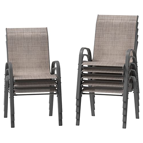 Image of Amopatio Patio Chairs Set of 8, Outdoor Stackable Dining Chairs for All Weather, Breathable Garden Outdoor Furniture for Backyard Deck, Light Brown