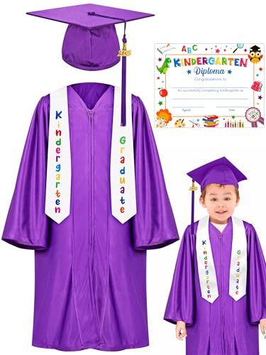 Image of QZYL Kindergarten Graduation Cap and Gown Set, 2026 Congrats Grad Outfit with Tassel & Certificate for Kindergarten