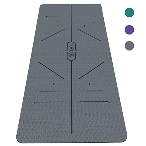 Body Alignment Yoga Mat - Pro Yoga Mat Eco Friendly Non Slip Fitness Exercise Mat with Carrying Strap-Workout Mat for Yoga, Pilates and Floor Exercises 1/4 Inch Thick (Gray,72