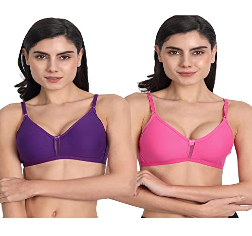 Image of Women's Full Coverage Cotton Blend Bra | Wired Free Lightly Padded Everyday Wear Bras | Soft Breathable Comfortable T-Shirt Bra | Adjustable Straps Lightweight Daily Inner wear for Women Pack of 2