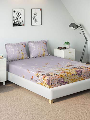 Image of DDECOR - Rose Haze 100% Cotton Double Bedsheet with 2 Pillow Covers, King Size, Purple