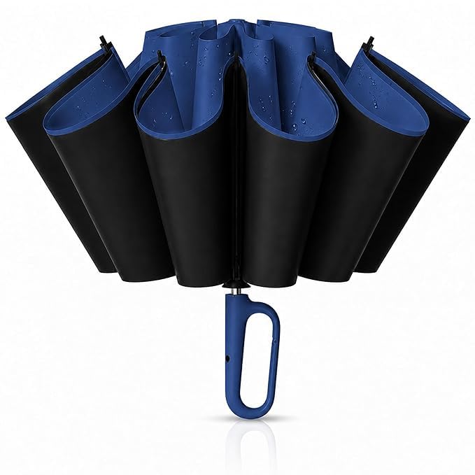 Image of UV Reversible Umbrella with Novelty Carabiner Handle, Travel-Friendly Umbrellas for Sun & Rain Protection, Windproof Compact, Automatic Open /Close, 8 Dual Ribs, Portable Umbrella for Men and Women
